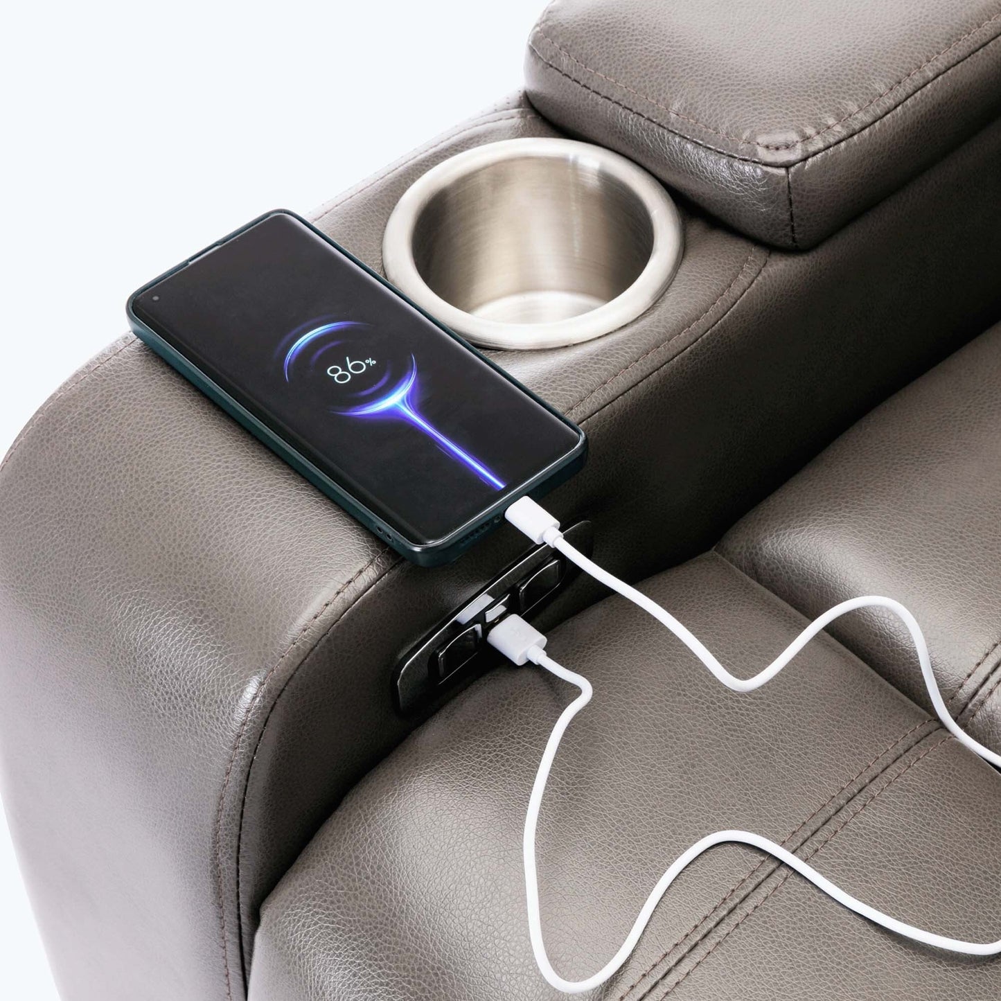 Power Motion Recliner with USB Charging Port and Hidden Arm Storage,with Convenient Cup Holder Design,and stereo