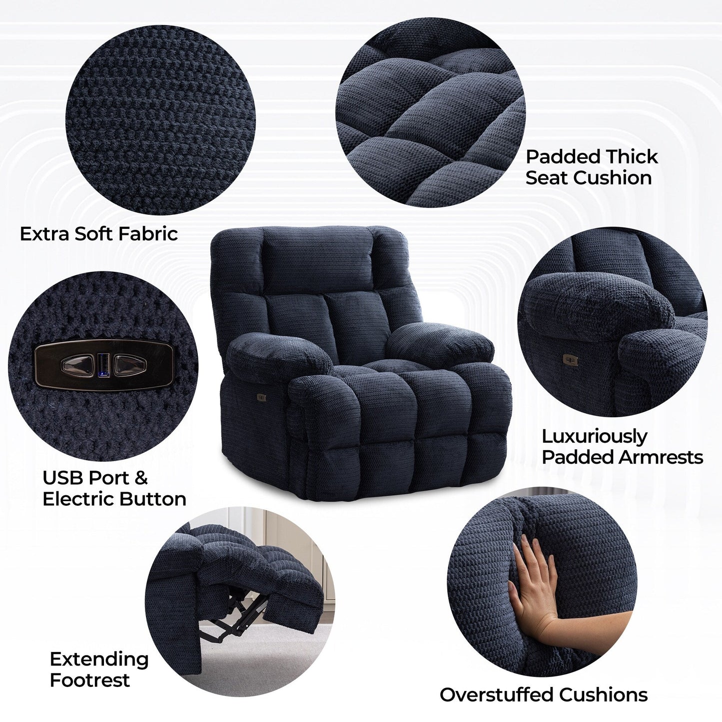Power Oversized Recliner Zero Gravity Big Man Extra Large Recliner Chair for Living Room with USB Port 24 Wide Seat,Gray