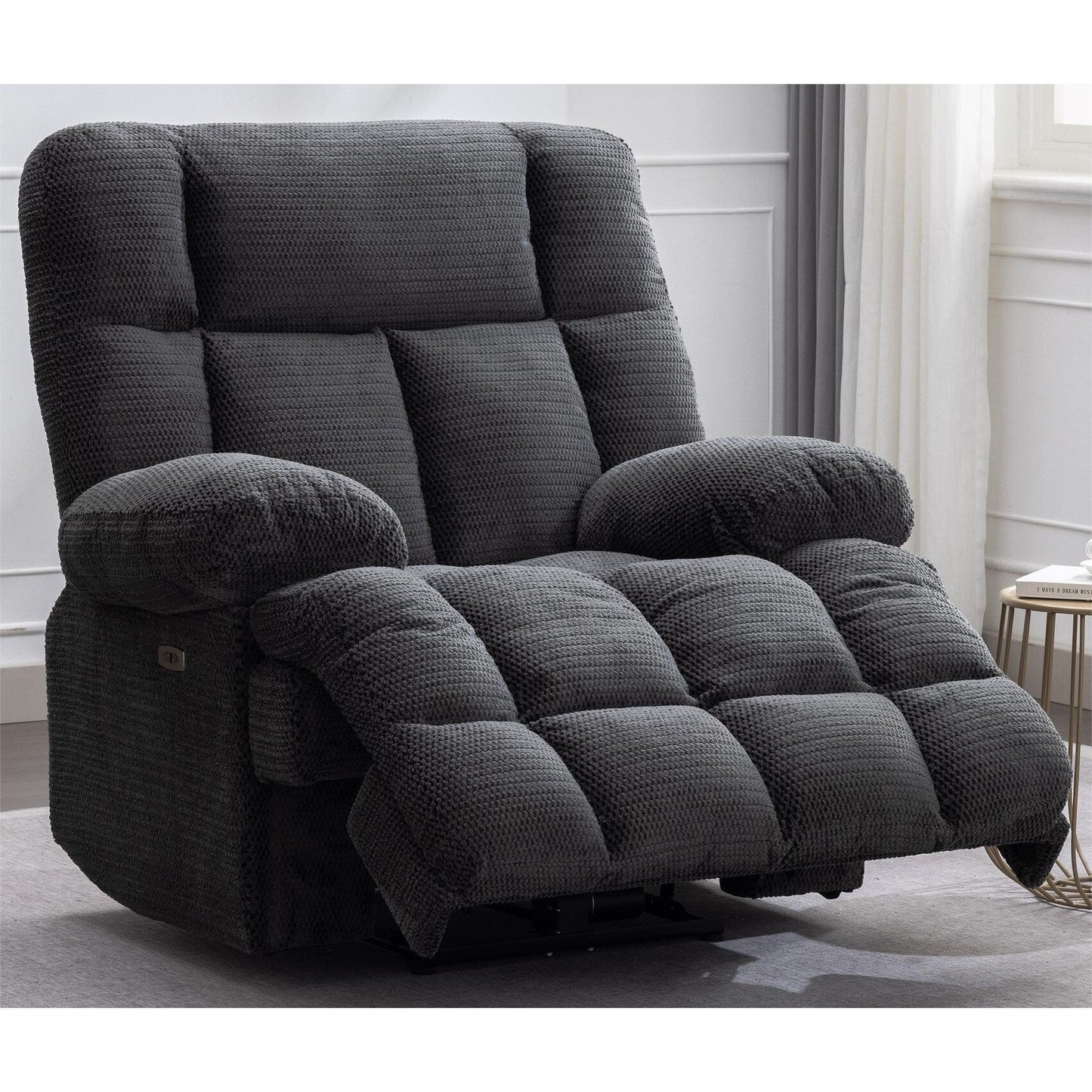 Power Oversized Recliner Zero Gravity Big Man Extra Large Recliner Chair for Living Room with USB Port 24 Wide Seat,Gray
