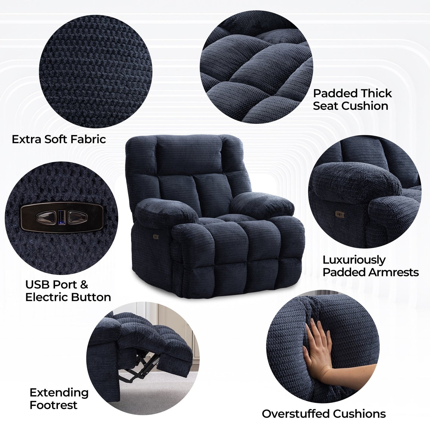 Power Oversized Recliner,Zero Gravity Big Man Extra Large Recliner Chair for Living Room with USB Port 43L*39W*43H