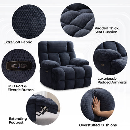 Power Oversized Recliner,Zero Gravity Big Man Extra Large Recliner Chair for Living Room with USB Port 43L*39W*43H