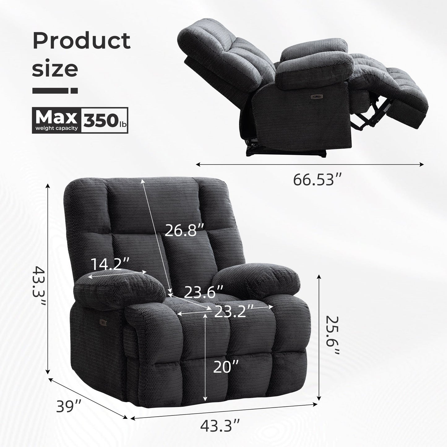 Power Oversized Recliner,Zero Gravity Big Man Extra Large Recliner Chair for Living Room with USB Port 43L*39W*43H
