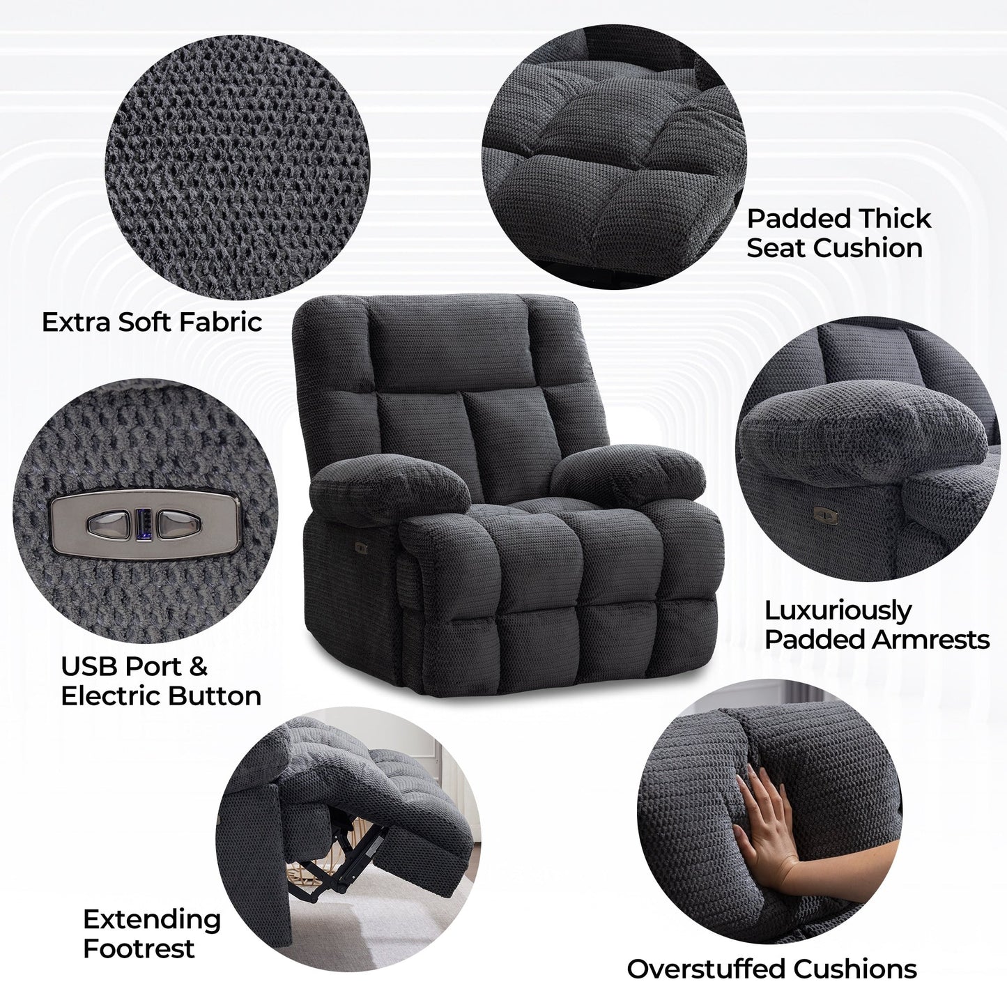 Power Oversized Recliner,Zero Gravity Big Man Extra Large Recliner Chair for Living Room with USB Port 43L*39W*43H