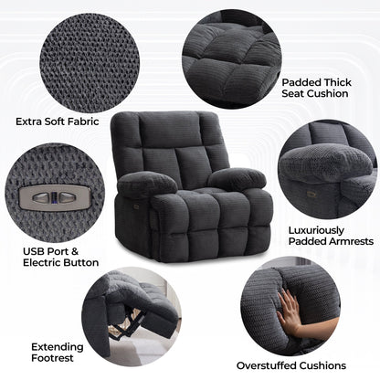 Power Oversized Recliner,Zero Gravity Big Man Extra Large Recliner Chair for Living Room with USB Port 43L*39W*43H
