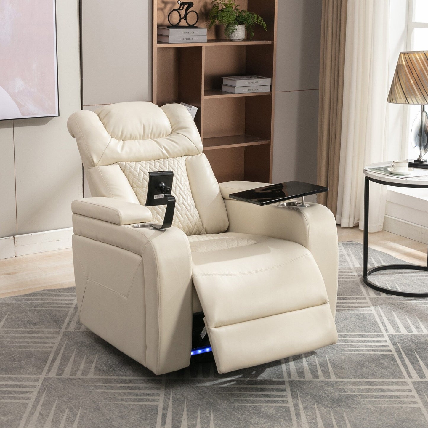 Power Recliner Chair with 270° Swivel, Tray, USB & Cup Holders