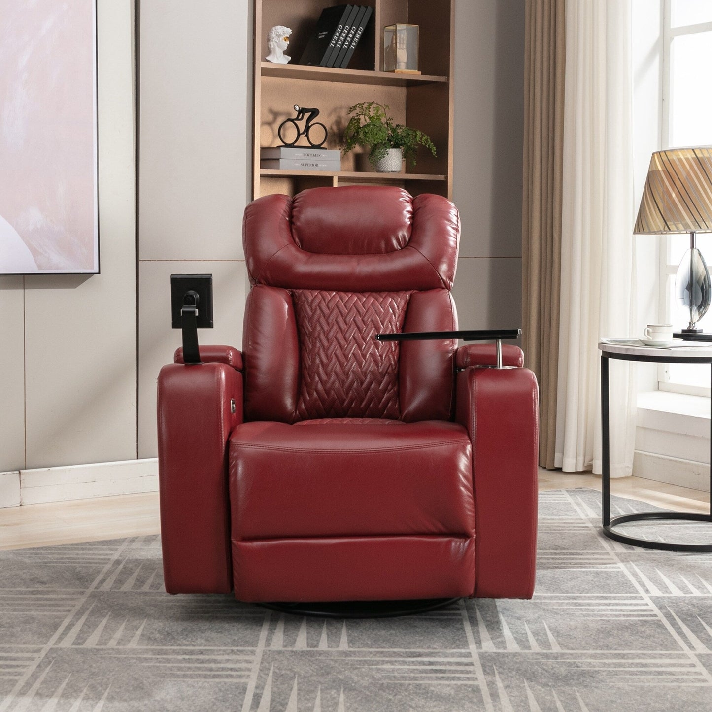Power Recliner Chair with 270° Swivel, Tray, USB & Cup Holders