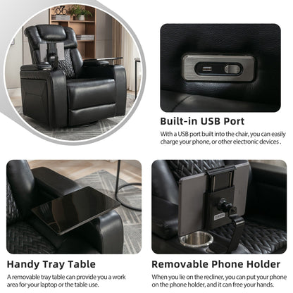 Power Recliner Chair with 270° Swivel, Tray, USB & Cup Holders