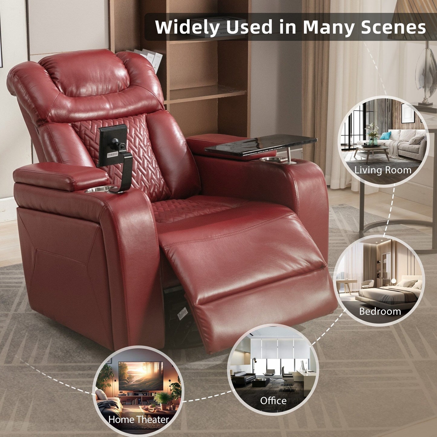 Power Recliner Chair with 270° Swivel, Tray, USB & Cup Holders