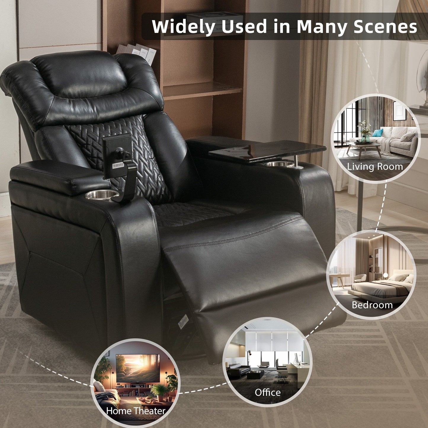 Power Recliner Chair with 270° Swivel, Tray, USB & Cup Holders