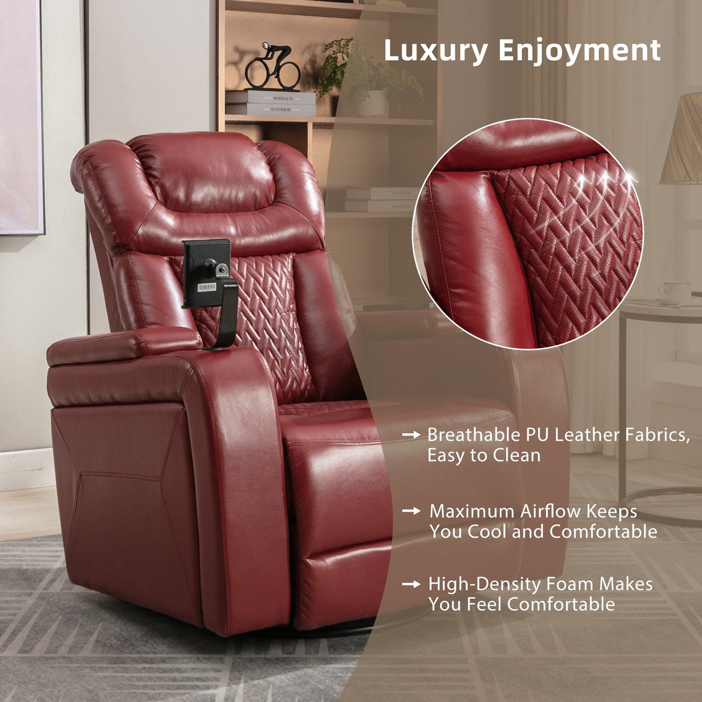 Power Recliner Chair with 270° Swivel, Tray, USB & Cup Holders