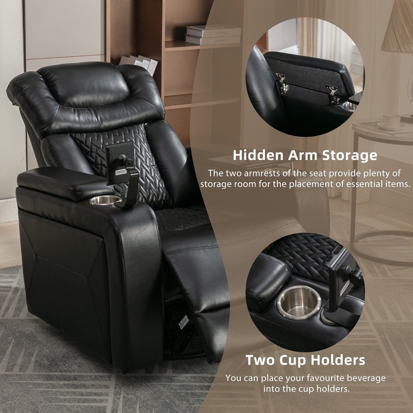 Power Recliner Chair with 270° Swivel, Tray, USB & Cup Holders