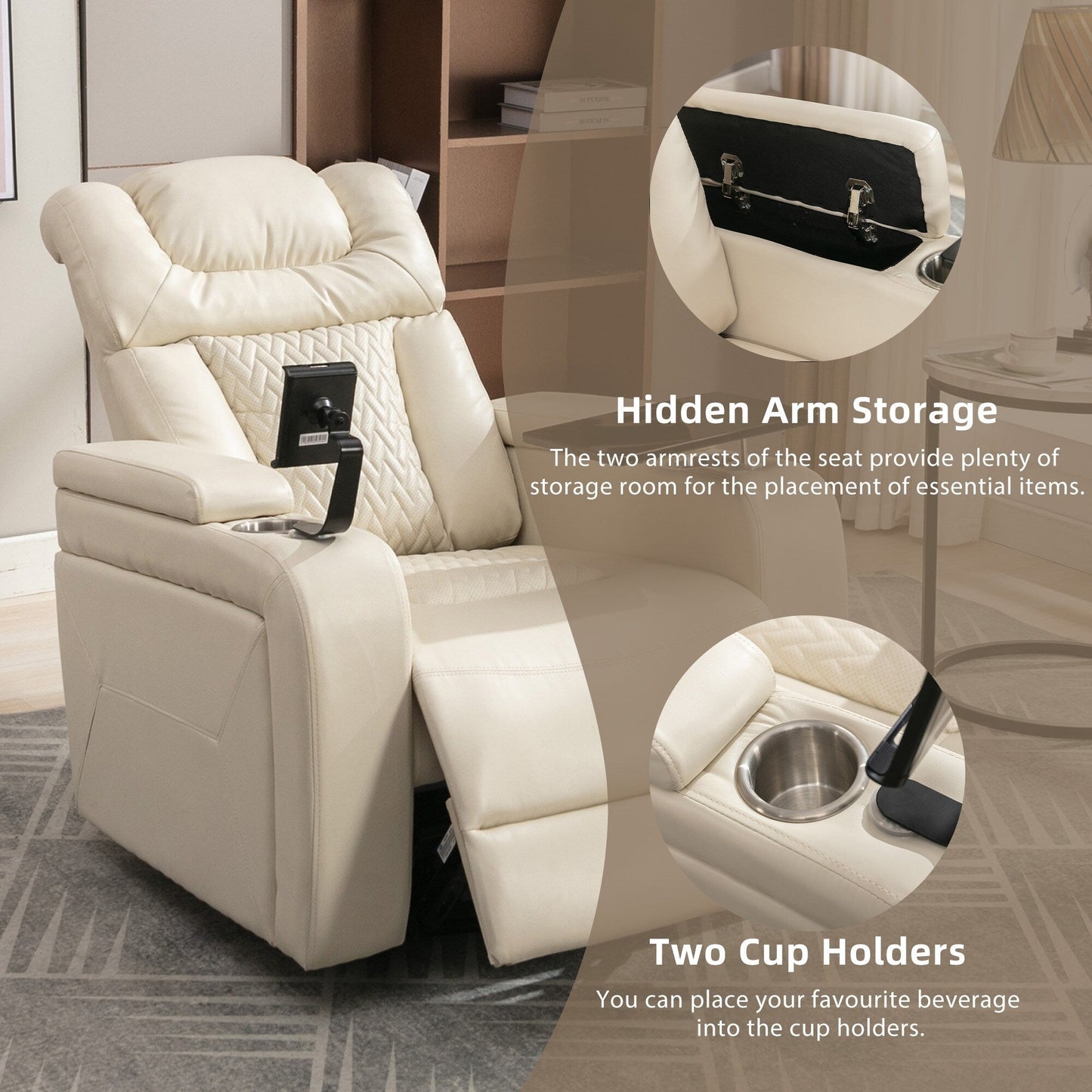 Power Recliner Chair with 270° Swivel, Tray, USB & Cup Holders