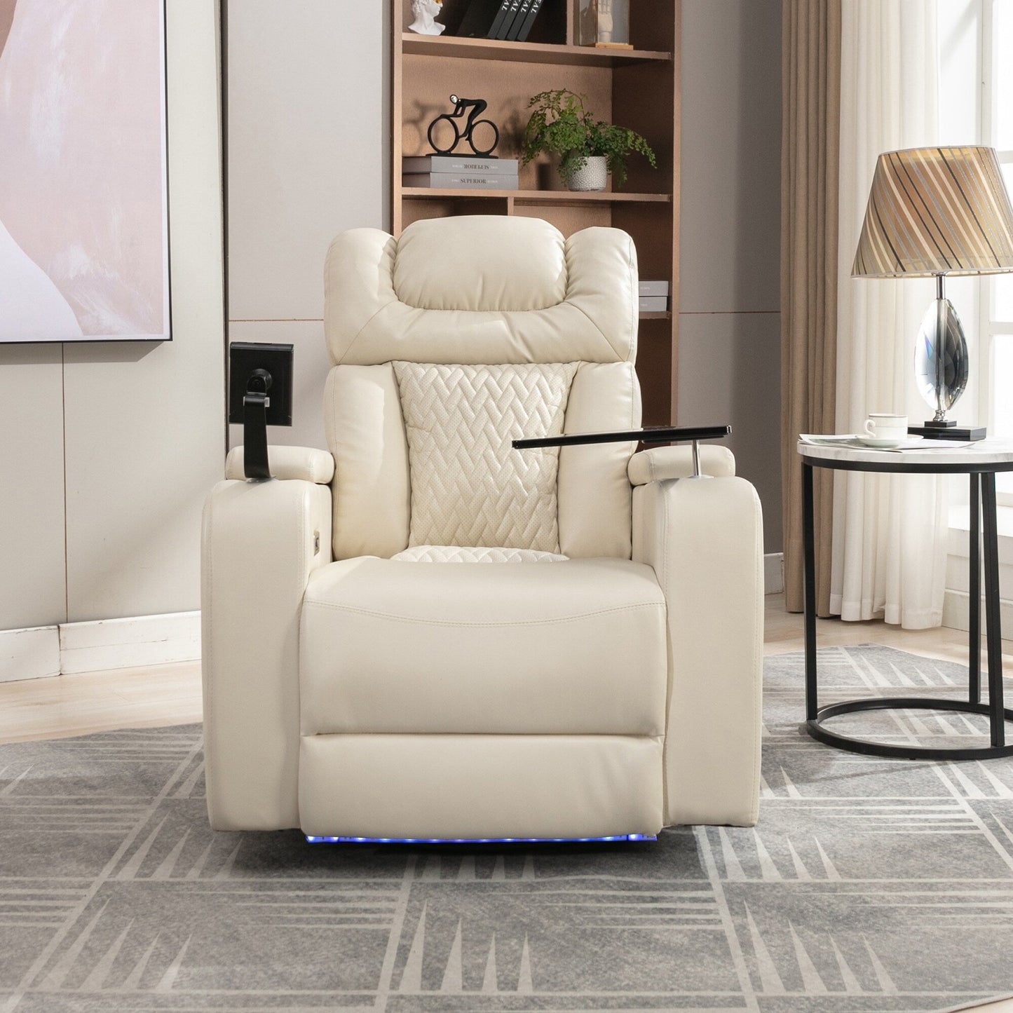 Power Recliner Chair with 270° Swivel, Tray, USB & Cup Holders