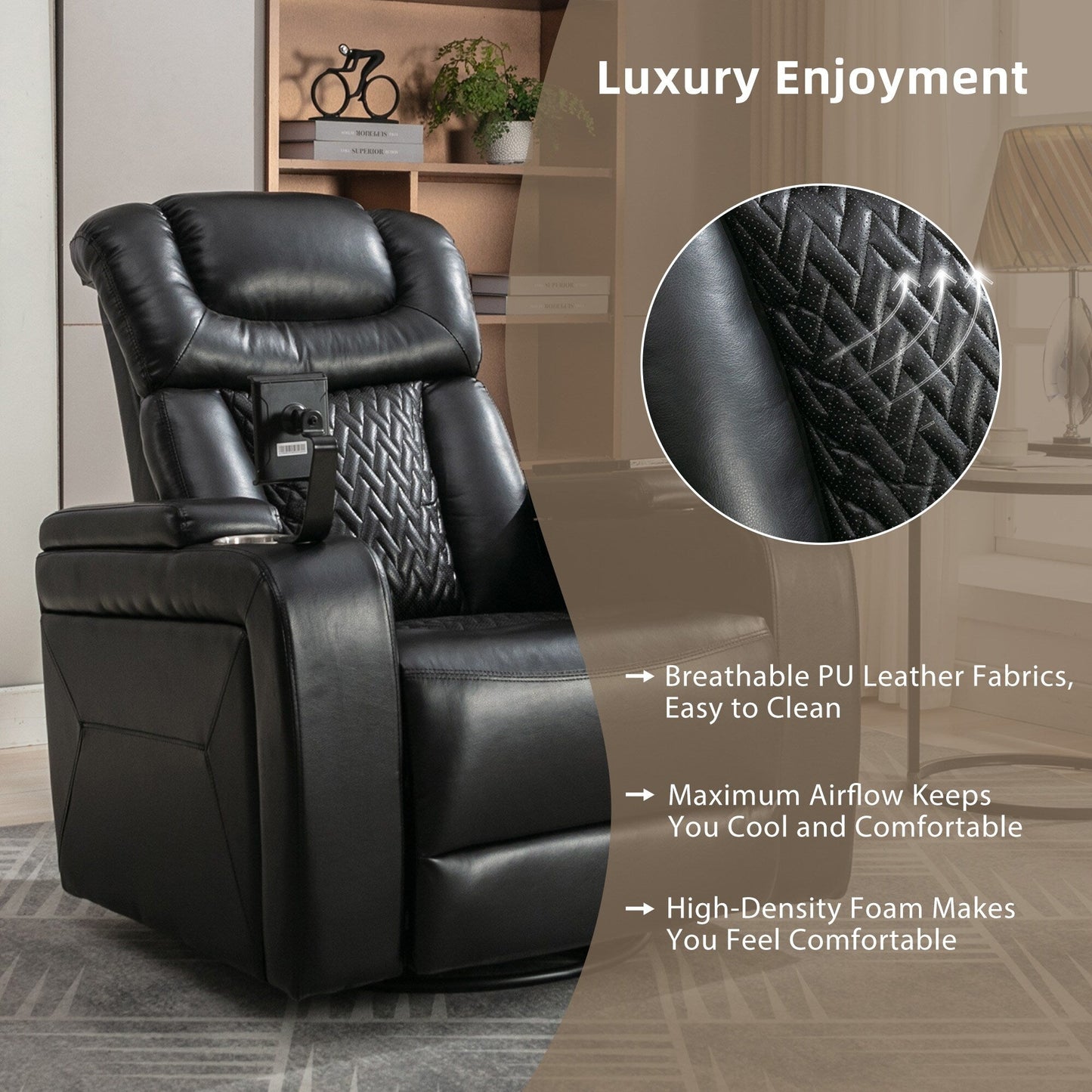 Power Recliner Chair with 270° Swivel, Tray, USB & Cup Holders