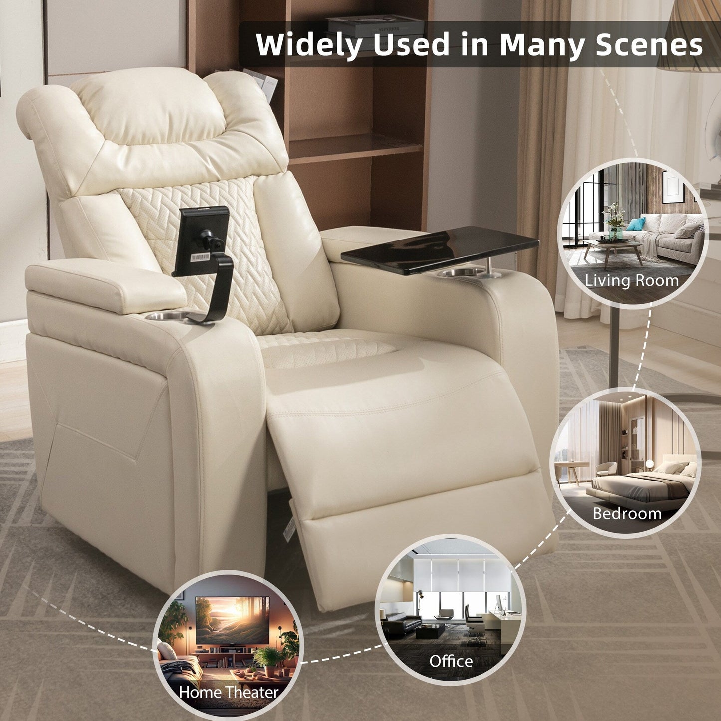 Power Recliner Chair with 270° Swivel, Tray, USB & Cup Holders
