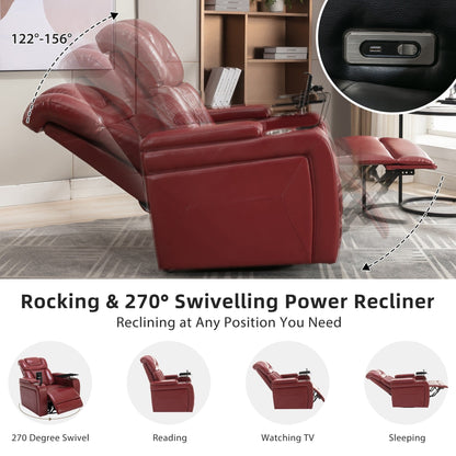 Power Recliner Chair with 270° Swivel, Tray, USB & Cup Holders