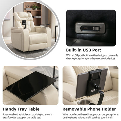Power Recliner Chair with 270° Swivel, Tray, USB & Cup Holders