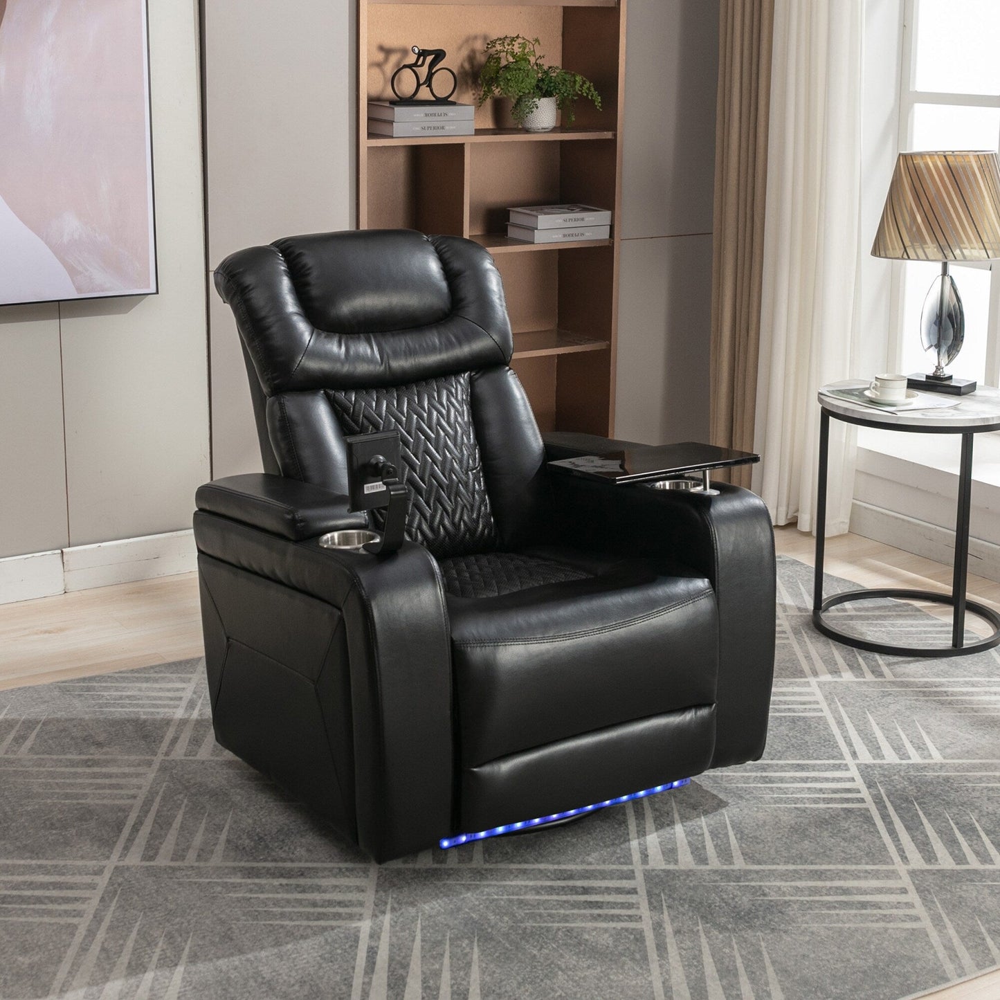 Power Recliner Chair with 270° Swivel, Tray, USB & Cup Holders