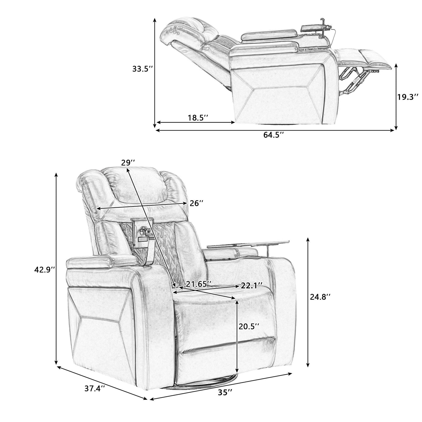 Power Recliner Chair with 270° Swivel, Tray, USB & Cup Holders