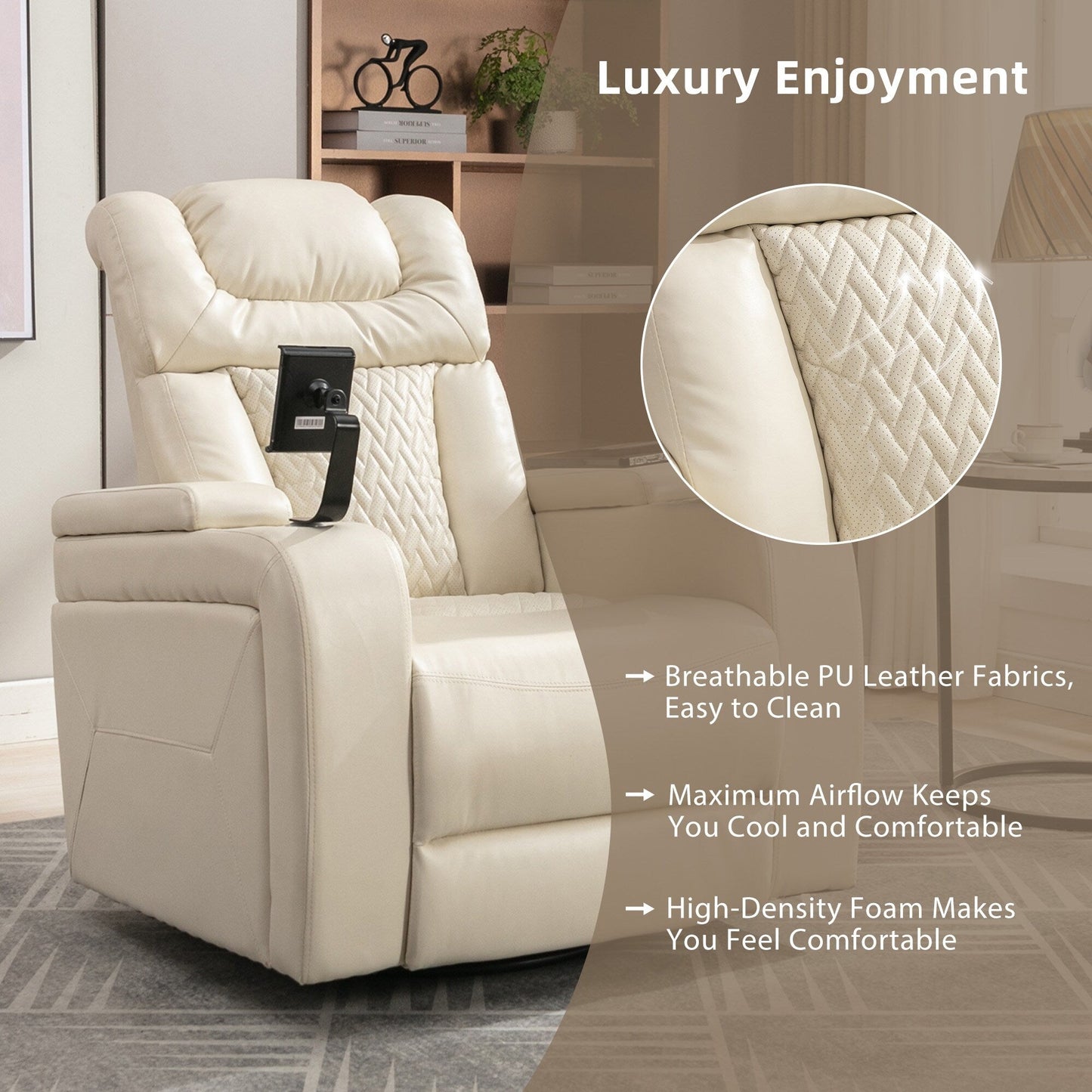 Power Recliner Chair with 270° Swivel, Tray, USB & Cup Holders
