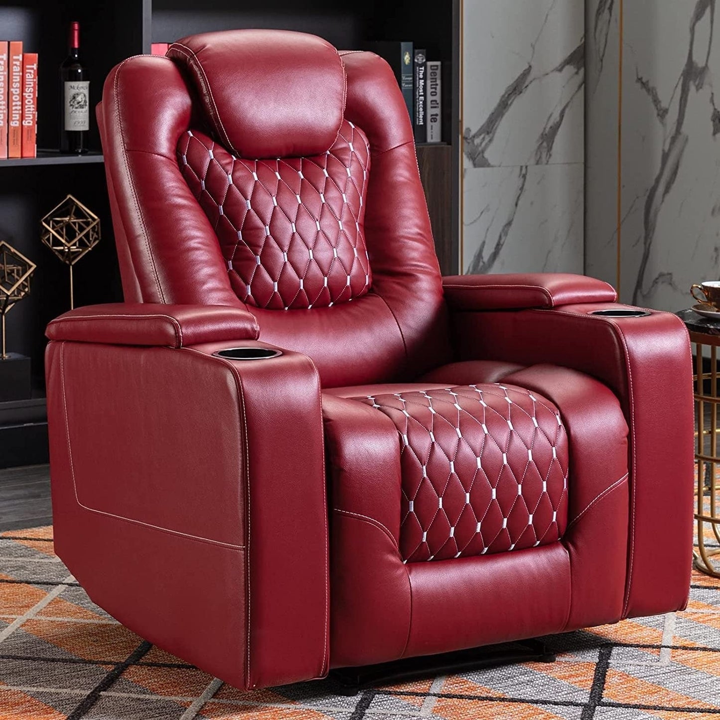 Electric Home Theater Overstuffed Single Reclining Sofa with Hidden Arm Storage