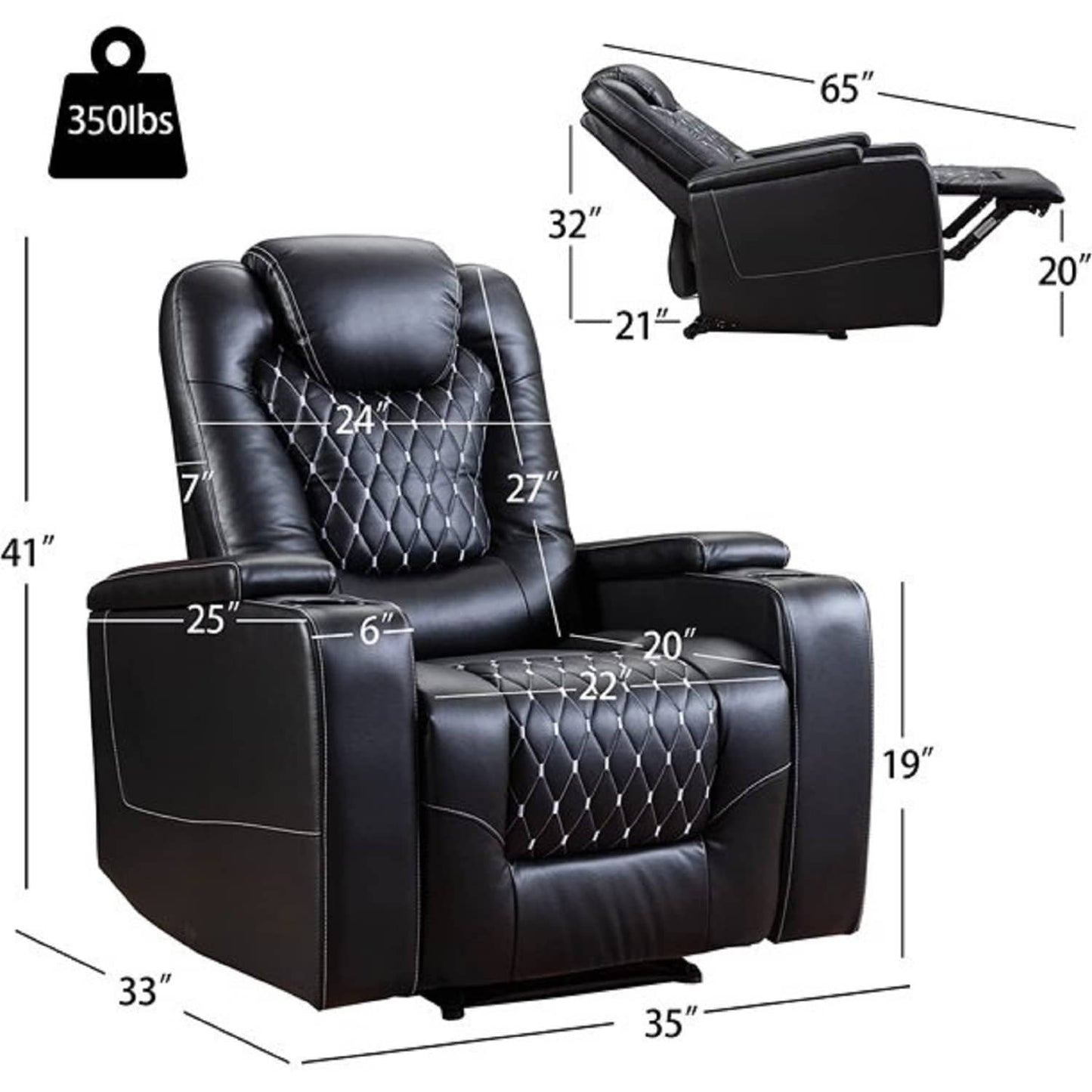 Electric Home Theater Overstuffed Single Reclining Sofa with Hidden Arm Storage
