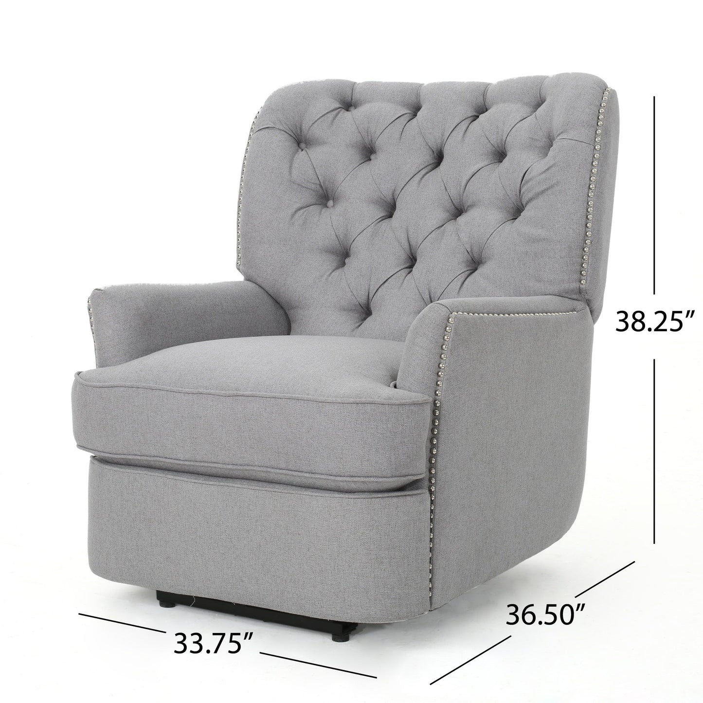 Power Recliner Lounge Chair, Button Tufted Gray Soft Fabric, Copper Accents