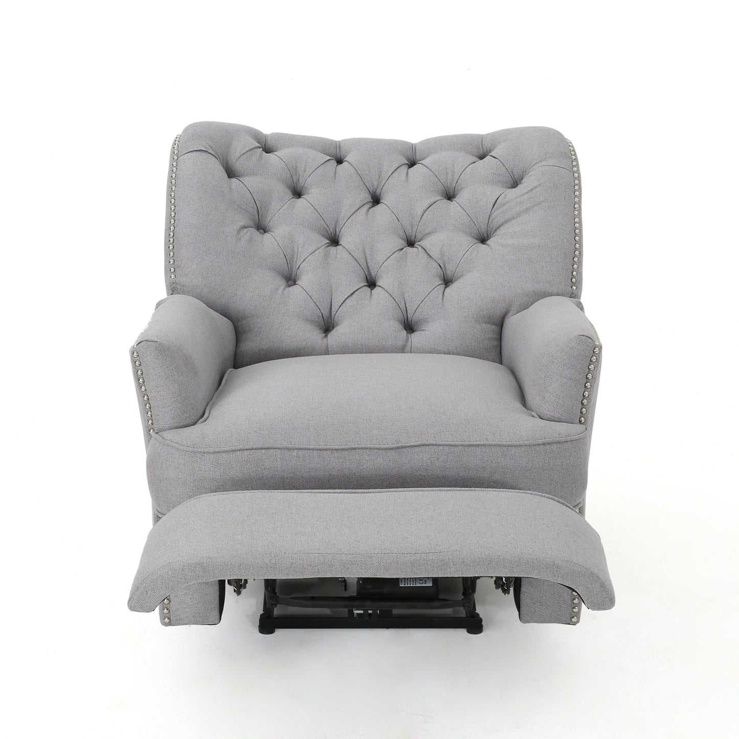 Power Recliner Lounge Chair, Button Tufted Gray Soft Fabric, Copper Accents