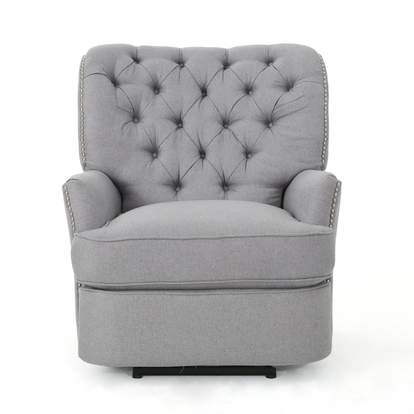 Power Recliner Lounge Chair, Button Tufted Gray Soft Fabric, Copper Accents