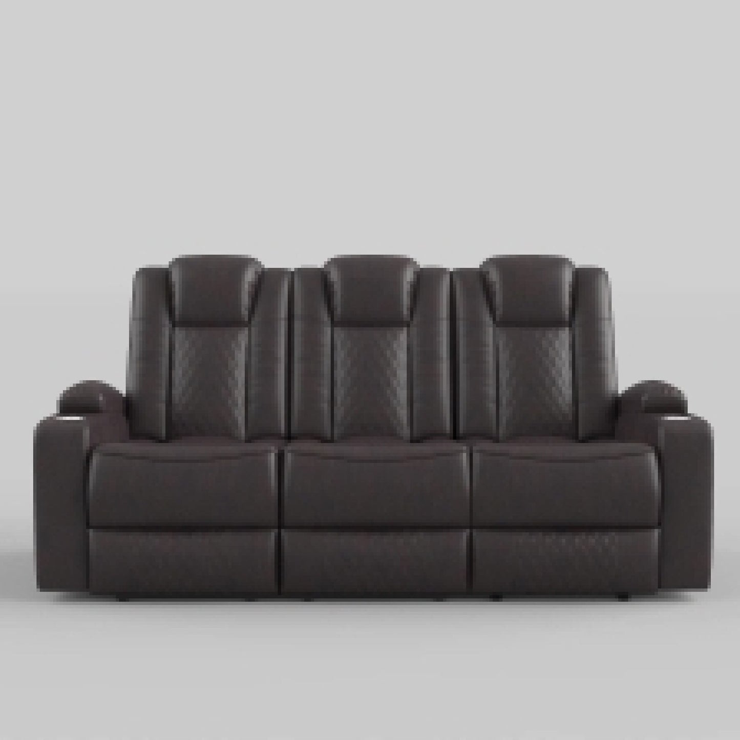 Power Recliner Sofa, 83 Inch, Brown Faux Leather, Drop Down Table