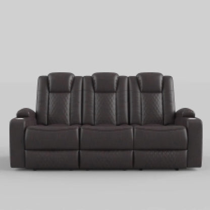 Power Recliner Sofa, 83 Inch, Brown Faux Leather, Drop Down Table