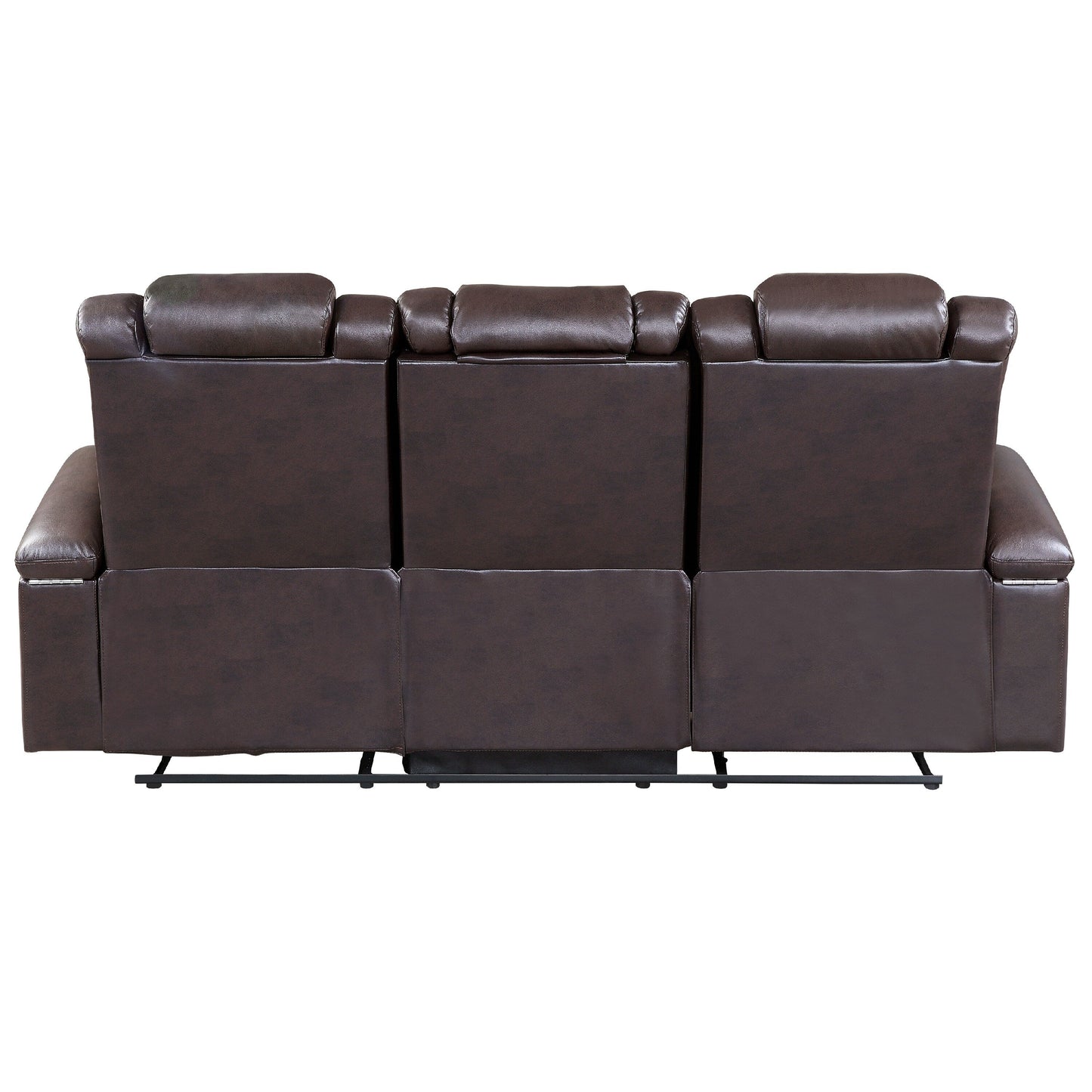 Power Recliner Sofa, 83 Inch, Brown Faux Leather, Drop Down Table