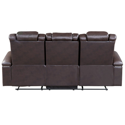 Power Recliner Sofa, 83 Inch, Brown Faux Leather, Drop Down Table