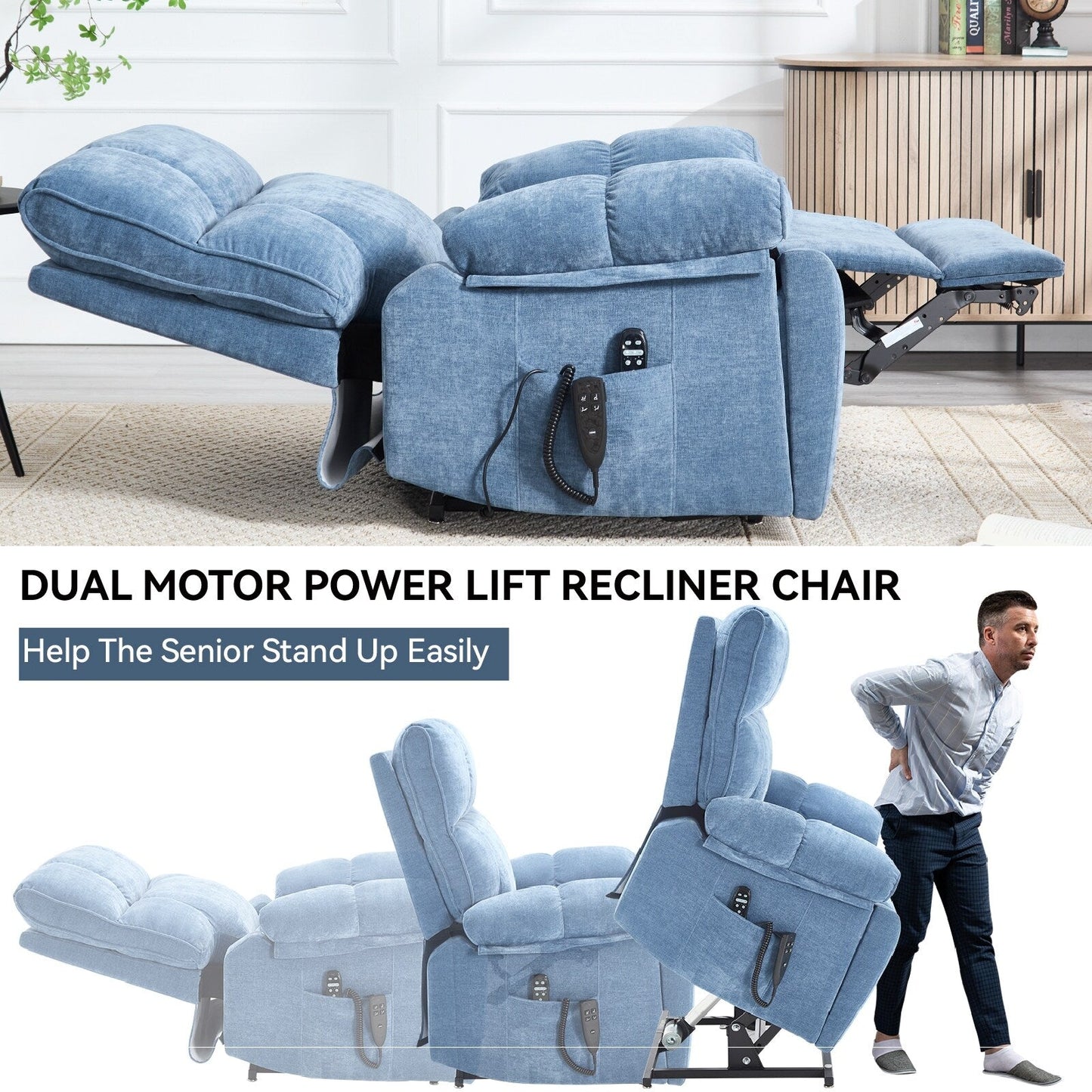 Power-Remote Lift Recliners with Hidden Cup Holders, Heat Massage