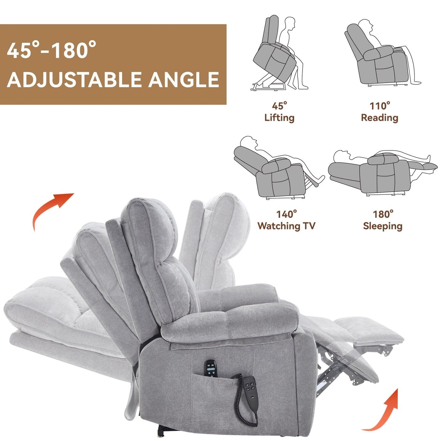 Power-Remote Lift Recliners with Hidden Cup Holders, Heat Massage