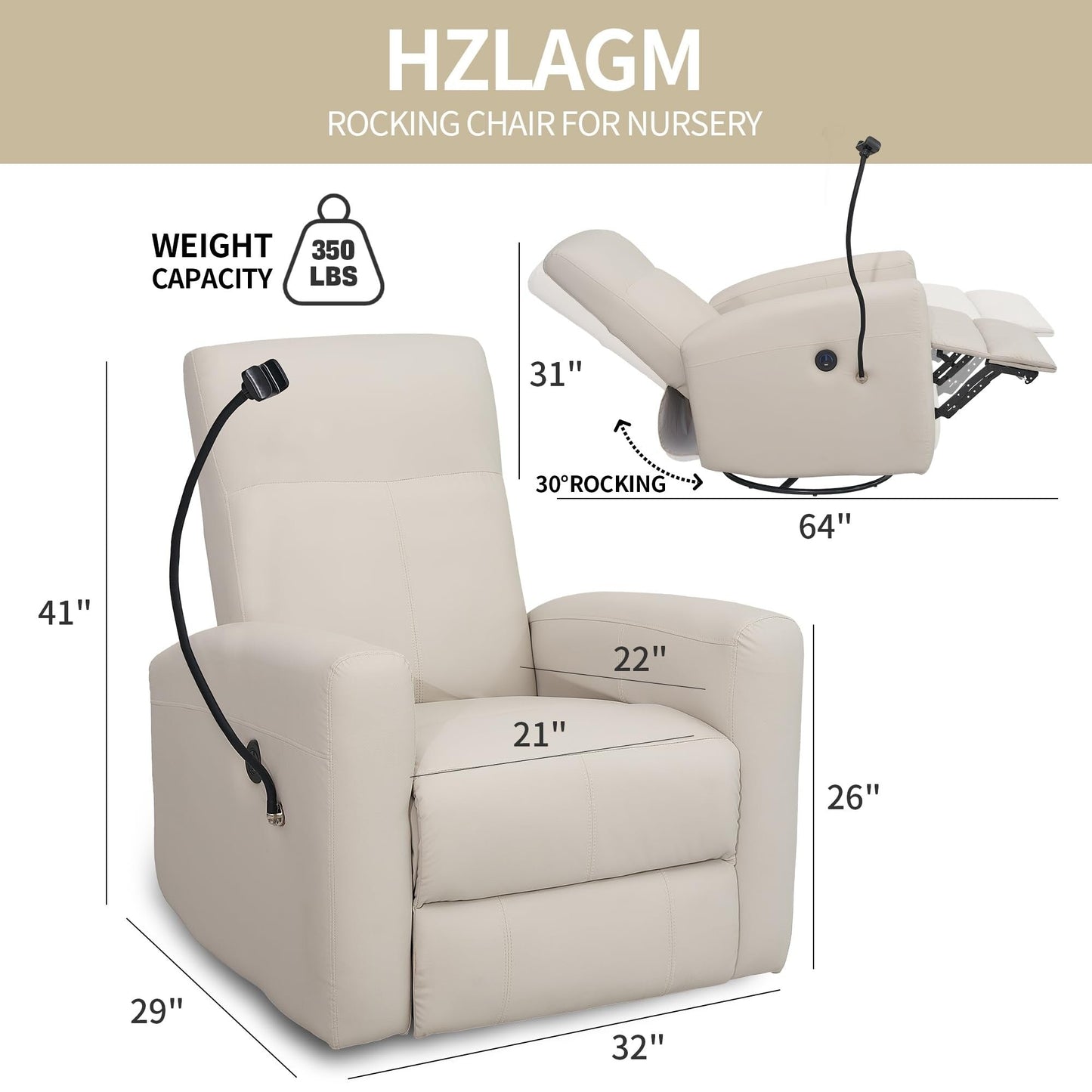 Power Swivel Glider Chair Nursery, Swivel Rocker Recliner with USB Ports