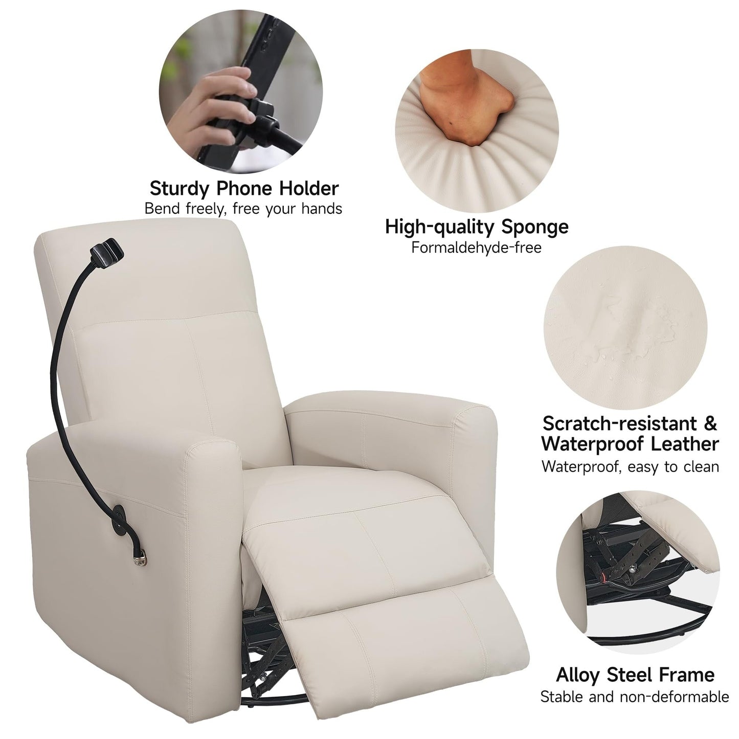 Power Swivel Glider Chair Nursery, Swivel Rocker Recliner with USB Ports