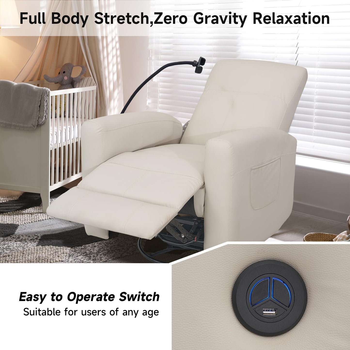 Power Swivel Glider Chair Nursery, Swivel Rocker Recliner with USB Ports