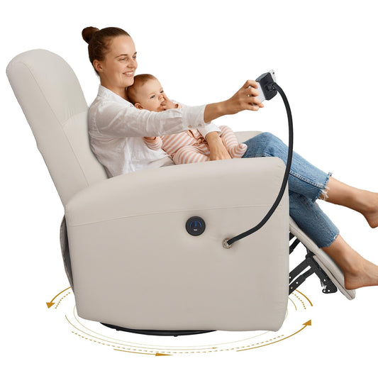 Power Swivel Glider Chair Nursery, Swivel Rocker Recliner with USB Ports