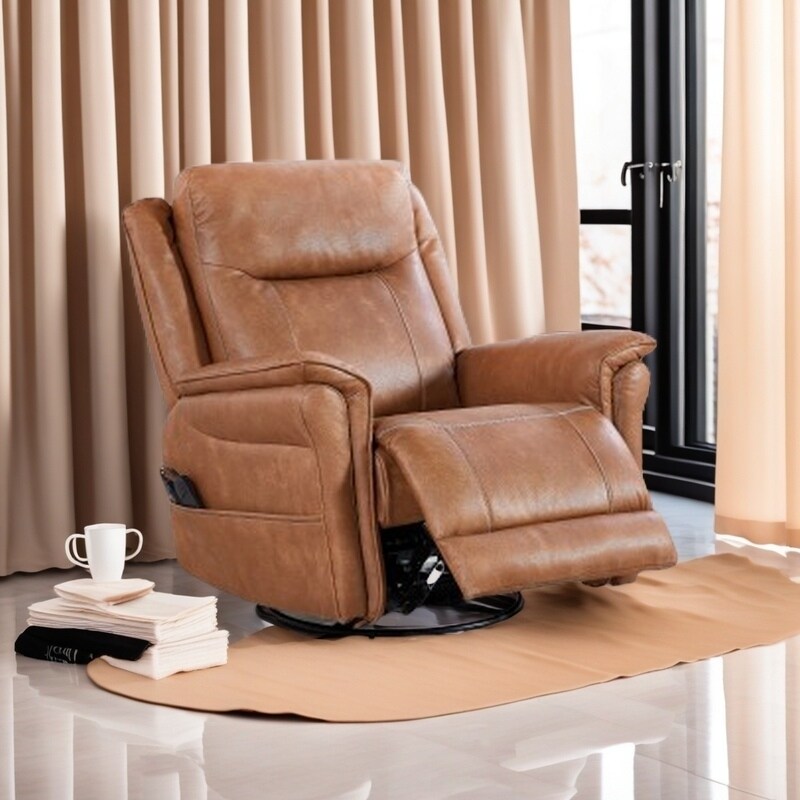 Power Swivel Rocking Recliner Chair with OKIN Motor, 8 Vibration Points, Lumbar Heating, Extendable Footrest, Infinite Reclining