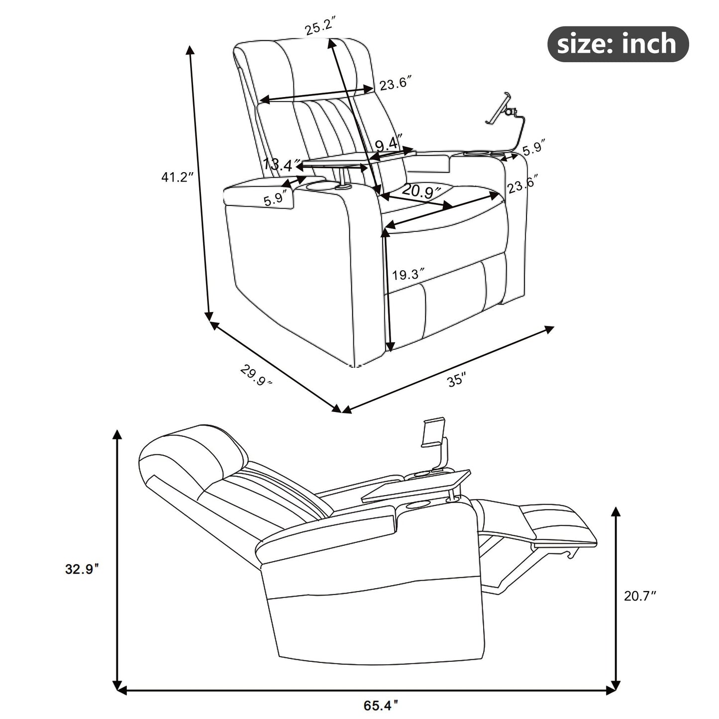 Premium Power Recliner with Storage Arms, Cupholders, Swivel Tray Table and Cell Phone Stand