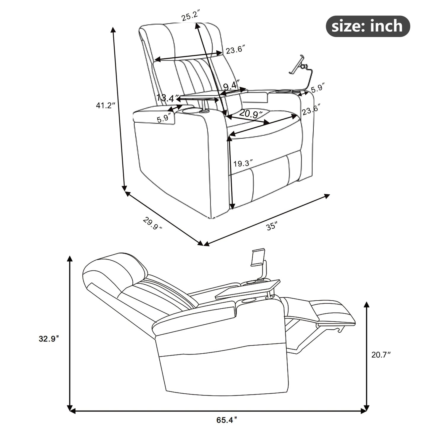 Premium Power Recliner with Storage Arms, Cupholders, Swivel Tray Table and Cell Phone Stand