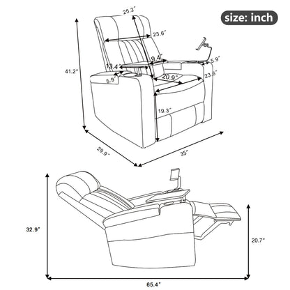 Premium Power Recliner with Storage Arms, Cupholders, Swivel Tray Table and Cell Phone Stand