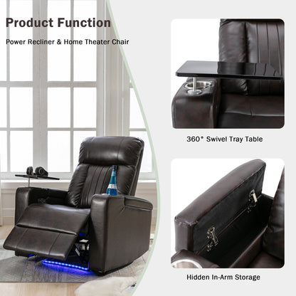Premium Power Recliner with Storage Arms, Cupholders, Swivel Tray Table and Cell Phone Stand