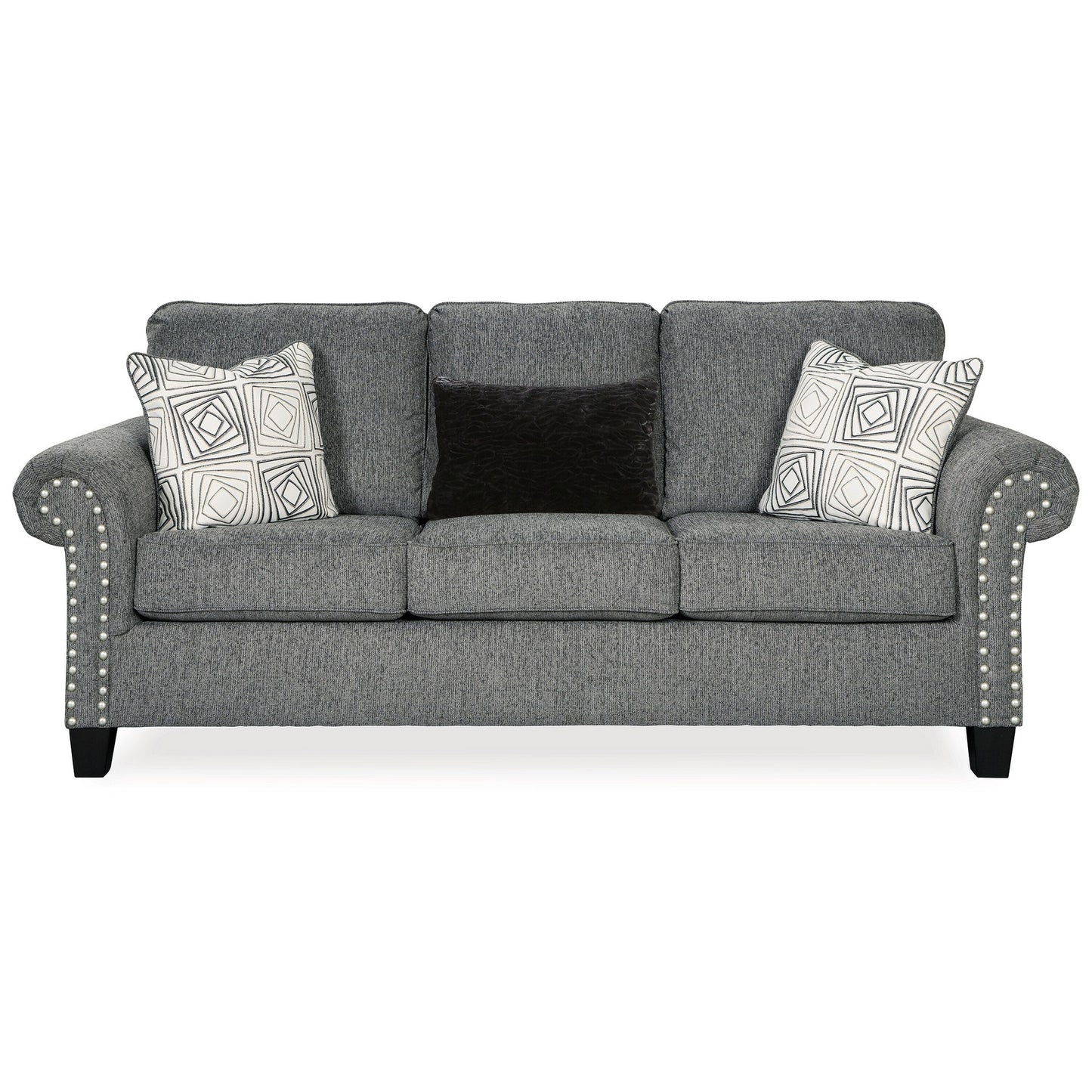 Preston Sofa, Gray Chenille, Faux Fur, 3 Accent Throw Pillows, 91 Inch