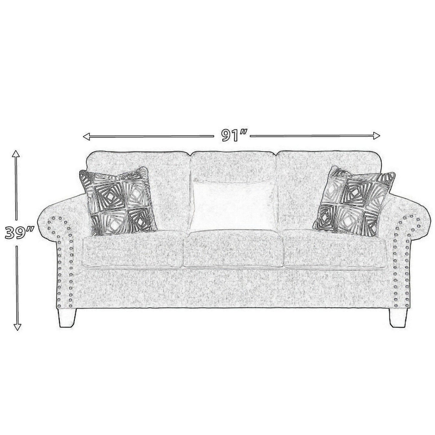 Preston Sofa, Gray Chenille, Faux Fur, 3 Accent Throw Pillows, 91 Inch
