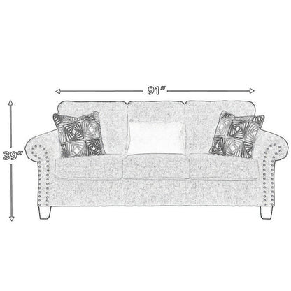 Preston Sofa, Gray Chenille, Faux Fur, 3 Accent Throw Pillows, 91 Inch