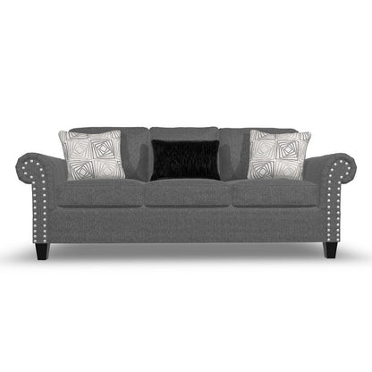 Preston Sofa, Gray Chenille, Faux Fur, 3 Accent Throw Pillows, 91 Inch