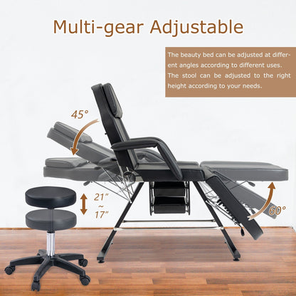 Professional Massage Spa Salon Bed Chair, Folding Lash Bed with Hydraulic Stool Adjustable Facial Chair Bed