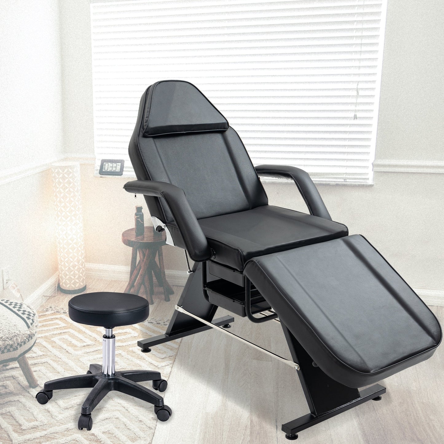 Professional Massage Spa Salon Bed Chair, Folding Lash Bed with Hydraulic Stool Adjustable Facial Chair Bed